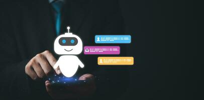 Chat bots AI artificial intelligence Digital Age offering support Customer Service human resources, making businesses information online technology. photo