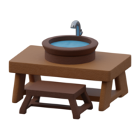 3d rendered sink on a wood table and wood chair perfect for design project png