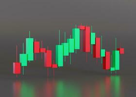 Trading chart. Stock trade data on graph with japanese sticks. Financial diagram with assets values moving up and down. Investment, finance and analysis. Buy, sell on stockmarket. Trader job. 3D. photo