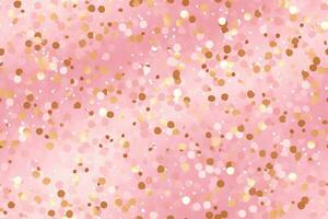 Pink seamless pattern with golden glitter, sequins. Applicable for wrapping paper, print. Background with shiny sparkles, particles. Repeatable texture. Celebration, festive, event. Generative AI. photo