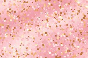 Pink seamless pattern with golden glitter, sequins. Applicable for wrapping paper, print. Background with shiny sparkles, particles. Repeatable texture. Celebration, festive, event. Generative AI. photo