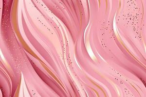 Pink seamless pattern with abstract waves. Applicable for fabric print, textile, wrapping paper, wallpaper. Pink background with shiny golden particles. Repeatable texture. Generative AI. photo