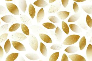 Seamless pattern with abstract golden leaves, particles. Applicable for fabric print, textile, wrapping paper, wallpaper. White background with shiny elements. Repeatable texture. Generative AI. photo
