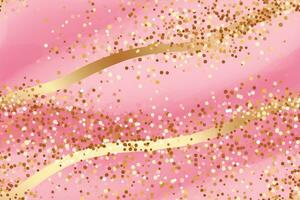Pink seamless pattern with golden glitter, sequins. Applicable for wrapping paper, print. Background with shiny sparkles, particles. Repeatable texture. Celebration, festive, event. Generative AI. photo