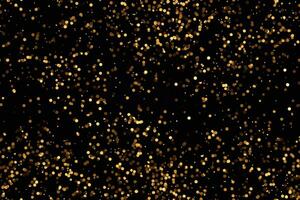 Black seamless pattern with golden glitter, sequins. Applicable for wrapping paper, print. Background with shiny sparkles, particles. Repeatable texture. Celebration, festive, event. Generative AI. photo