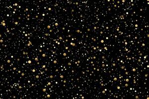 Black seamless pattern with golden glitter, sequins. Applicable for wrapping paper, print. Background with shiny sparkles, particles. Repeatable texture. Celebration, festive, event. Generative AI. photo