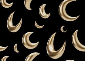 Seamless pattern with golden 3D moons on black background. Applicable for fabric print, textile, wallpaper. Repeatable texture. Modern style, pattern for bedding, clothes. 3D render. photo