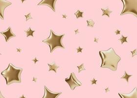 Seamless pattern with golden 3D stars on pink background. Applicable for fabric print, textile, wallpaper, wrapping paper. Repeatable texture. Modern style, pattern for bedding, clothes. 3D render. photo