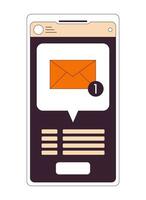 Notification on smartphone flat line concept vector spot illustration. New message 2D cartoon outline object on white for web UI design. Receiving email editable isolated color hero image