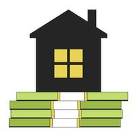 Residential building on cash flat line color isolated vector object. Money for house. Mortgage. Editable clip art image on white background. Simple outline cartoon spot illustration for web design