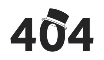 Top hat black white error 404 flash message. Man hat accessory. Monochrome empty state ui design. Page not found popup cartoon image. Vector flat outline illustration concept