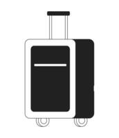 Carry on suitcase on wheels monochrome flat vector object. Spacious suitcase. Editable black and white thin line icon. Simple cartoon clip art spot illustration for web graphic design