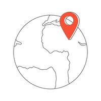 Navigator pin on globe monochrome flat vector object. Gps tracking. Editable black and white thin line icon. Simple cartoon clip art spot illustration for web graphic design