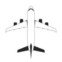 Flying plane flat monochrome isolated vector object. Travel plane. Editable black and white line art drawing. Simple outline spot illustration for web graphic design