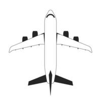 Flying plane flat monochrome isolated vector object. Travel plane. Editable black and white line art drawing. Simple outline spot illustration for web graphic design