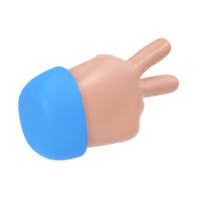 3d hand victory icon illustration. Two fingers social icon. Cartoon character hand gesture. Business success clip art isolated with clipping path png