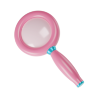 3d pink magnifying pink glass icon isolated with clipping path. Render minimal loupe search icon for finding, reading, research, analysis information. Cartoon realistic png