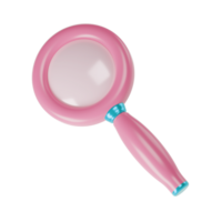 3d pink magnifying pink glass icon isolated with clipping path. Render minimal loupe search icon for finding, reading, research, analysis information. Cartoon realistic png