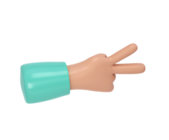 3d Hand Sieg Symbol Illustration. zwei Finger Sozial Symbol. Karikatur Charakter Hand Geste. Geschäft Erfolg Clip Kunst isoliert transparent png