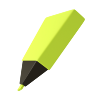 3d yellow highlighter marker icon for school office. Stationery important message symbol illustration rendering editable isolated transparent png
