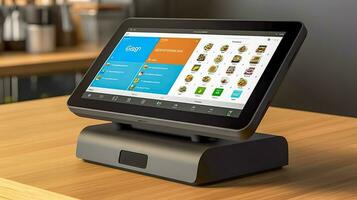 touch terminal for reservation, registration and payments in restaurants, hotels and mall, made with Generative AI photo