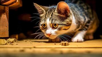 Doméstico gato esperando en ocultación para presa, caza bestia, hecho con generativo ai foto