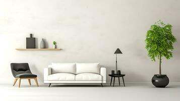 minimalismo en el interior, blanco sofá, hecho con generativo ai foto