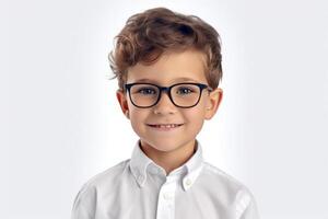 Portrait of Sweet Preschool Caucasian Boy on White Background. photo