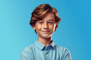 Portrait of Confident Teenage Boy Posing on Copy Space. Concept of Youth and Happiness. photo
