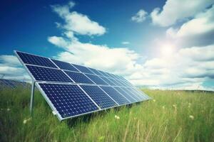 solar poder planta en verde campo. concepto de limpiar Dom energía producción. ai generativo foto