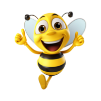un dibujos animados abeja con contento cara y brazo ai generado png