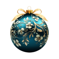 blue and teal christmas ball with florl ai generated png