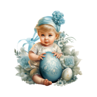 easter baby  with playing with easter egg ai generated png