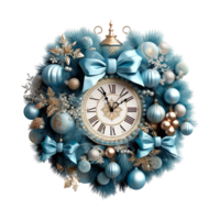 blu Natale ghirlanda decorativo orologio ai generato png