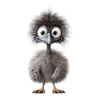 cartone animato emu con occhi e soffice hairball ai generato png