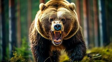 enojado corriendo oso en el bosque, hecho con generativo ai foto