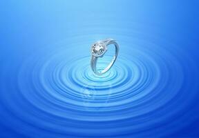 Diamond ring on rippled water with reflection photo
