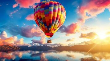 colorful hot air balloon in the sky, made with Generative AI photo