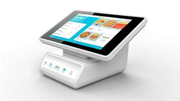 touch cash register and terminal for booking, registration and payments in restaurants, hotels and shops, made with Generative AI photo