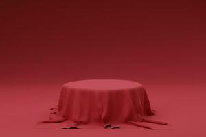 3d render luxury red magenta product presentation podium cover by cloth on red background photo