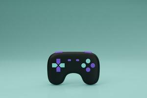 3d render black wireless game controller joy pad model on light green background photo