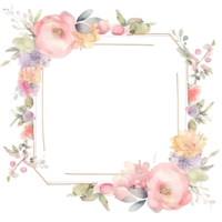 Romantic flotal watercolor frame png