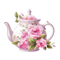 Watercolor teapot with flowers isolated png
