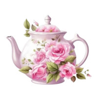 waterverf theepot met bloemen geïsoleerd png