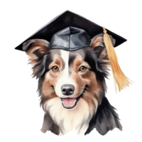 mignonne aquarelle chien dans diplôme casquette isolé png
