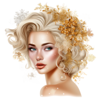 beleza menina com dourado flocos de neve png