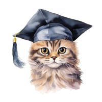 linda acuarela gato en graduación gorra aislado png