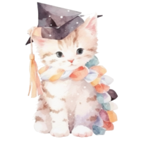 Cute watercolor cat in graduarion cap isolated png