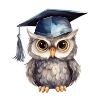 Cute watercolor owl in graduarion cap isolated png