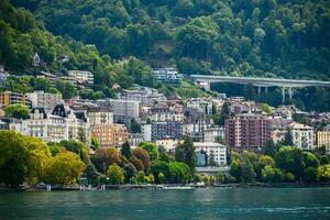 The beautiful view of Montreux on the way along the Geneva River or the Geneva Lake Promenade makes us see the orderliness that sits in the middle of nature perfectly. photo
